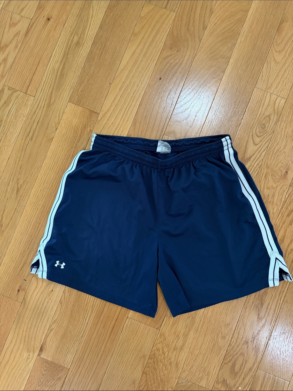 Under Armour Navy Blue Athletic Shorts with White Stripes